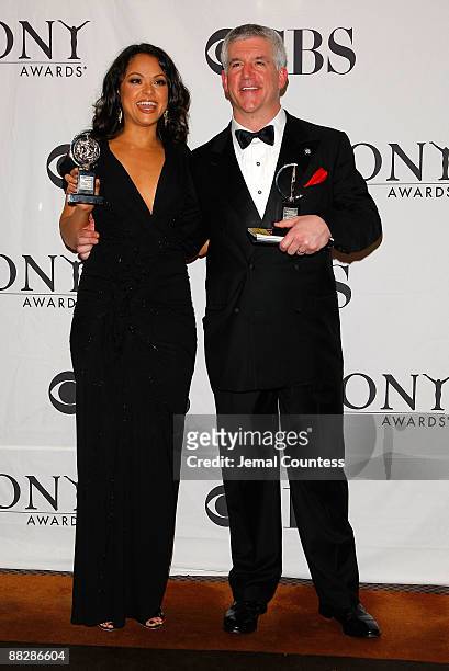 Karen Olivo, winner Best Performance by an Actress in a Musical, for "West Side Story" and Gregory Jbara, winner Best Performance by a Featured Actor...