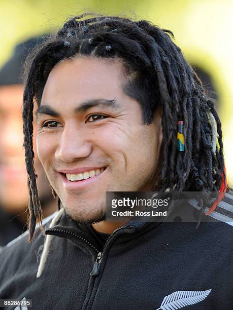Ma'a Nonu smiles during a New Zealand All Blacks training session at University Oval on June 8, 2009 in Dunedin, New Zealand.