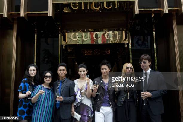 Li Xiaoran, Chen Kun, Huang Ti, Han Geng, Gucci Creative Director Frida Giannini attend the opening ceremony of Gucci's Jinying store on June 6, 2009...