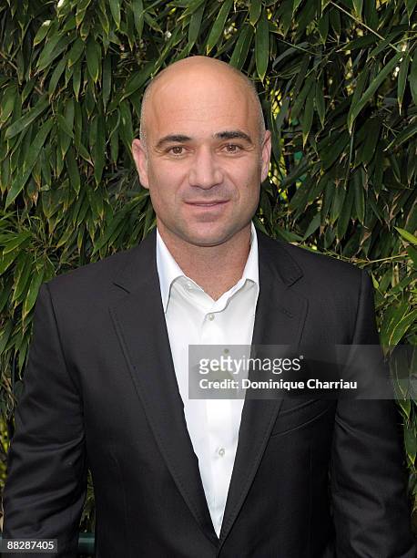 Tennis player Andre Agassi attends The French Open 2009 at Roland Garros Stadium on June 7, 2009 in Paris, France.
