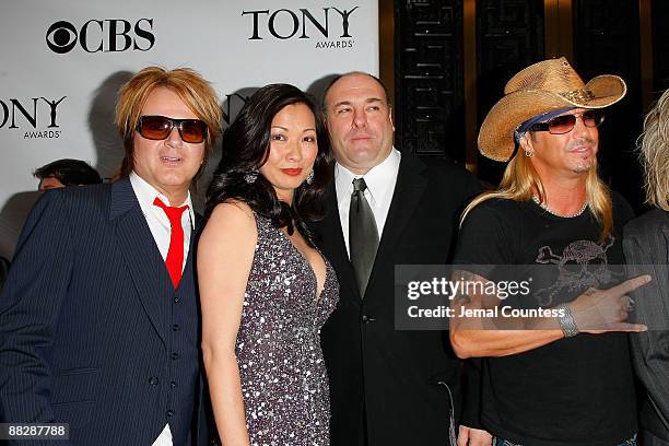 Rikki Rockett, Deborah Lin, James Gandolfini and Bret Michaels of Poison attend the 63rd Annual Tony Awards at Radio City Music Hall on June 7, 2009...