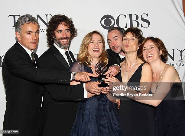 Cast of the "Norman Conquests" Ben Miles, Stephen Mangan, Jessica Hynes, Paul Ritter, Amelia Bullmore, and Amanda Root pose in the pressroom at the...