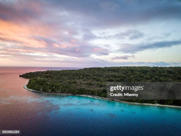 vanuatu efate island sunset aerial view port villa - port vila stock pictures, royalty-free photos & images