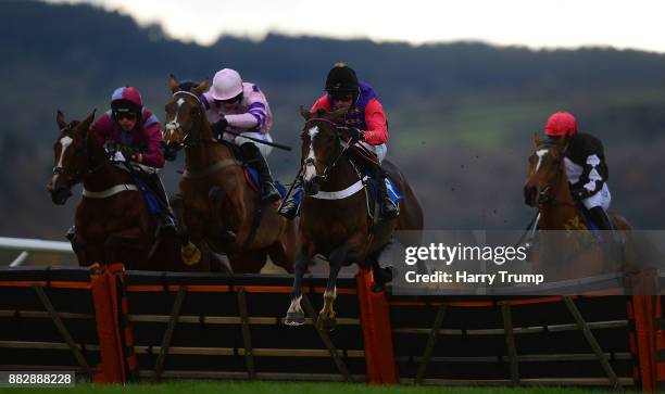 Comely ridden by Nico De Boinville jump the last on their way to winning the Bet Toteexacta At Betfred.com Novices Handicap Hurdle at Taunton...