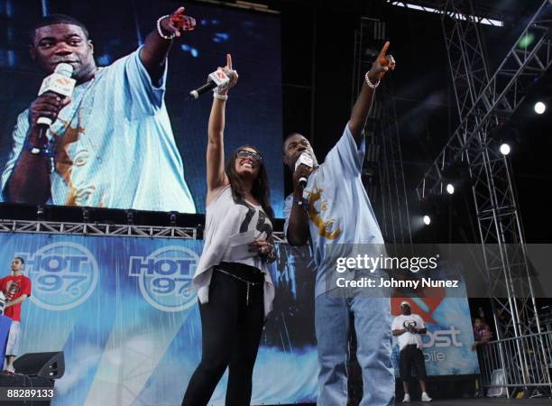 Angie Martinez Tracy Morgan on stage during HOT 97 Summer Jam 2009 at Giants Stadium on June 7, 2009 in East Rutherford, New Jersey.