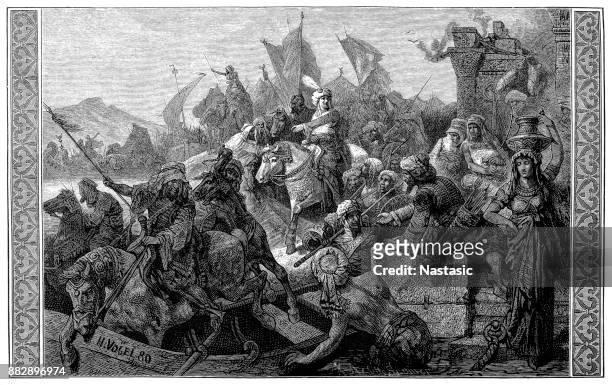 transition of the arabs over the hellespont - world war 1 stock illustrations
