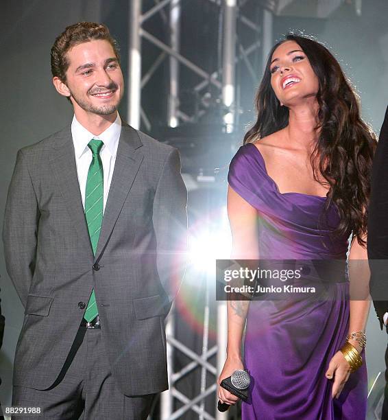 Actor Shia LaBeouf and actress Megan Fox attend the "Transformers: Revenge of the Fallen" World Premiere at Roppongi Hills on June 8, 2009 in Tokyo,...