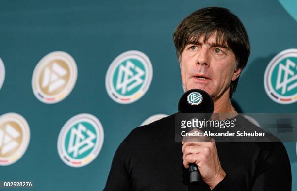 Joachim Loew attends the 1st International DFB Game Analysis Congress - Press Conference on November 30, 2017 in Frankfurt am Main, Germany.