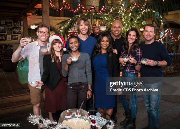 All Is Bright" -- Pictured Behind the Scenes: Barrett Foa , Renée Felice Smith , Andrea Bordeaux , Eric Christian Olsen , Nia Long , LL COOL J ,...