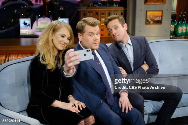 Juno Temple and Armie Hammer chat with James Corden during "The Late Late Show with James Corden," Wednesday, November 29, 2017 On The CBS Television...