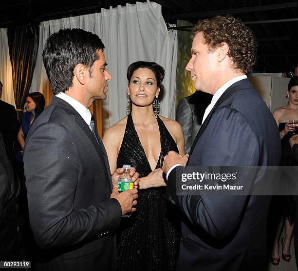 John Stamos, Gina Gershon and Will Ferrell backstage at the 63rd Annual Tony Awards at Radio City Music Hall on June 7, 2009 in New York City.