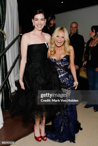 Actresses Anne Hathaway and Kristin Chenoweth attend the 63rd Annual Tony Awards Official Lipton Gift Lounge - Produced by On 3 Productions at Radio...