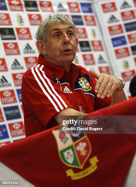 Ian McGeechan, the Lions head coach faces the media at a press conference held prior to the British and Irish Lions training session at Northwood...