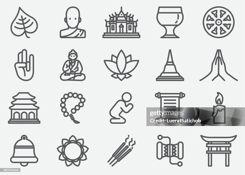 Buddhism Yoga Line Icons