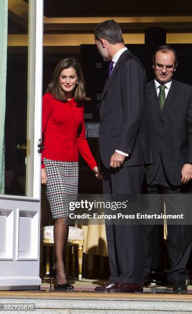 King Felipe of Spain and Queen Letizia of Spain attend a meeting for the commemoration of the First Expedition of Fernando de Magallanes and Juan...