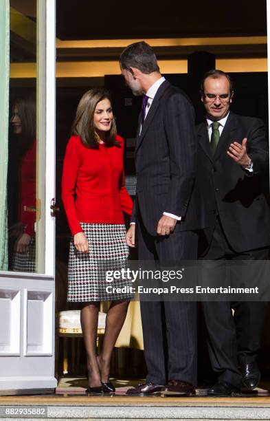 King Felipe of Spain and Queen Letizia of Spain attend a meeting for the commemoration of the First Expedition of Fernando de Magallanes and Juan...