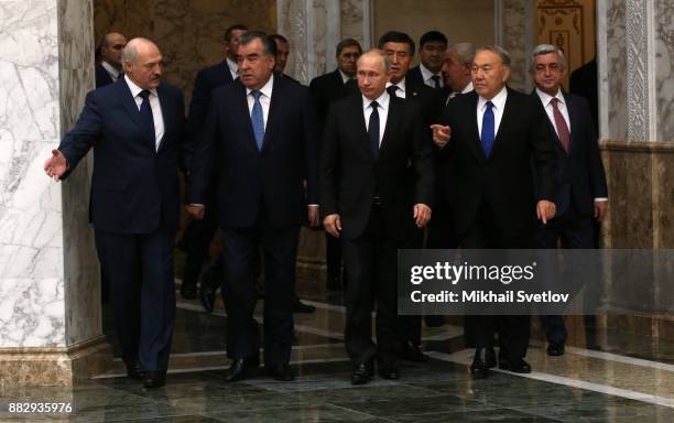 Armenian President Serge Sargsyan , Belarussian President Alexander Lukashenko , Kazakh President Nursultan Nazarbayev , Kyrgyz President Sooronbay...