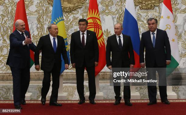 Belarussian President Alexander Lukashenko, Kazakh President Nursultan Nazarbayev, Kyrgyz President Sooronbay Jeenbekov , Russian President Vladimir...