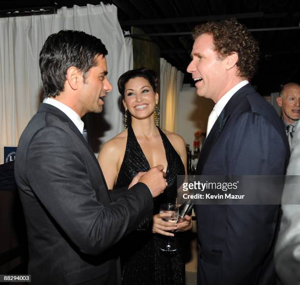 John Stamos, Gina Gershon and Will Ferrell backstage at the 63rd Annual Tony Awards at Radio City Music Hall on June 7, 2009 in New York City.