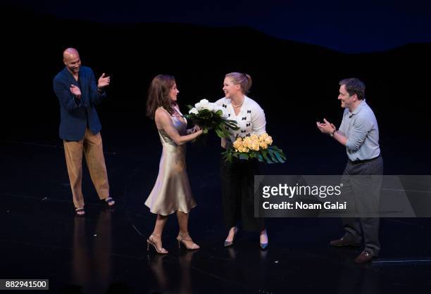 Keegan-Michael Key, Laura Benanti, Amy Schumer and Jeremy Shamos perform during the "Meteor Shower" opening night on Broadway on November 29, 2017 in...