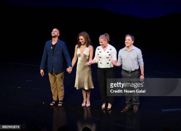 Keegan-Michael Key, Laura Benanti, Amy Schumer and Jeremy Shamos perform during the "Meteor Shower" opening night on Broadway on November 29, 2017 in...