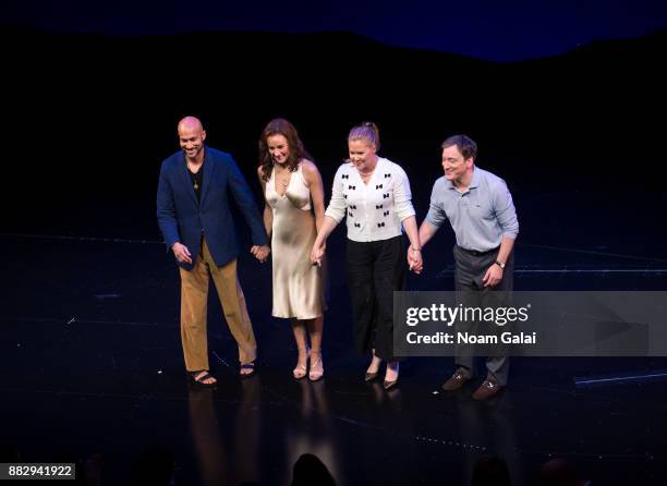 Keegan-Michael Key, Laura Benanti, Amy Schumer and Jeremy Shamos perform during the "Meteor Shower" opening night on Broadway on November 29, 2017 in...