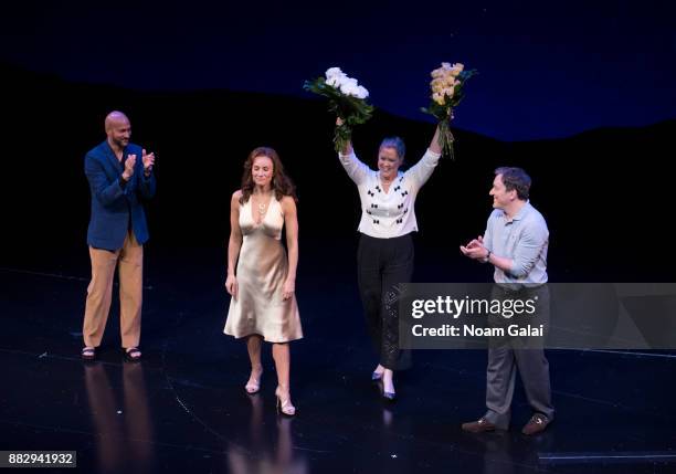 Keegan-Michael Key, Laura Benanti, Amy Schumer and Jeremy Shamos perform during the "Meteor Shower" opening night on Broadway on November 29, 2017 in...