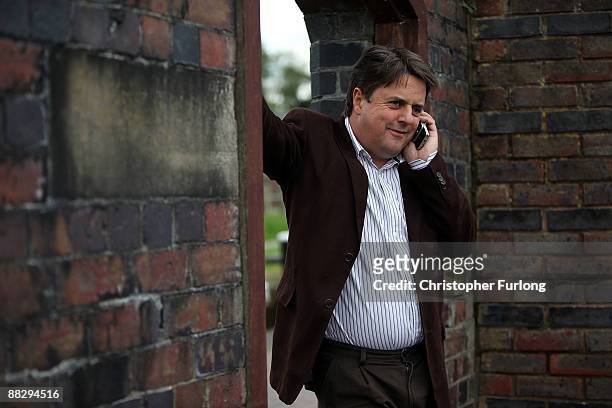 Nick Griffin MEP, leader of The British National Party, poses in his hometown of Welshpool for the media after winning the North West seat in the...
