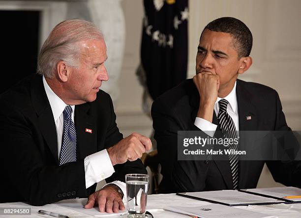 President Barack Obama listens to Vice President Joseph Biden speak during a Cabinet meeting at the White House June 8, 2009 in Washington, DC. Vice...