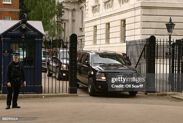 First Lady of the United States of America, Michelle Obama leaves Number 10 Downing Street in a motorcade during an unofficial visit on June 8, 2009...