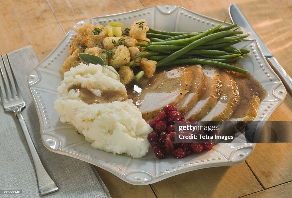 Thanksgiving dinner on plate