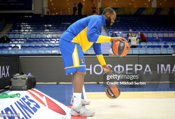 Charles Jenkins, #22 of Khimki Moscow Region before the 2017/2018 Turkish Airlines EuroLeague Regular Season game between Khimki Moscow Region and...
