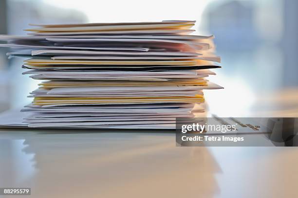 stack of mail - junk mail stock pictures, royalty-free photos & images