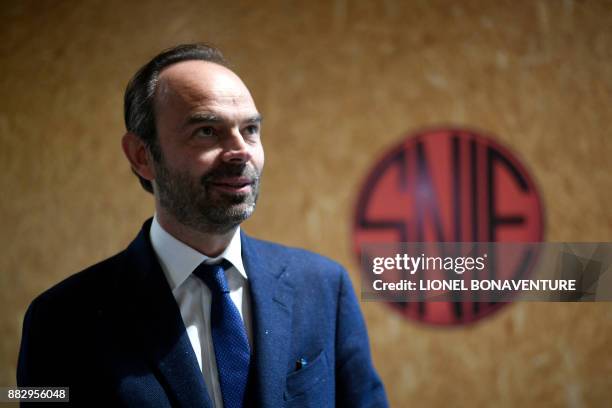 French Prime Minister Edouard Philippe visits the SNIE plant on November 30, 2017.