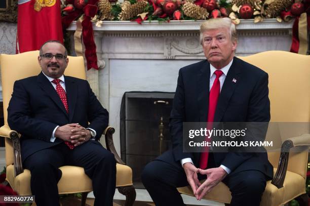 President Donald Trump meets with Bahraini Crown Prince Salman bin Hamad al-Khalifa in the Oval Office at the White House in Washington, DC, on...