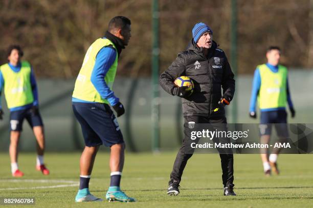 Alan Pardew the head coach / manager of West Bromwich Albion during a training session on November 30, 2017 in West Bromwich, England.
