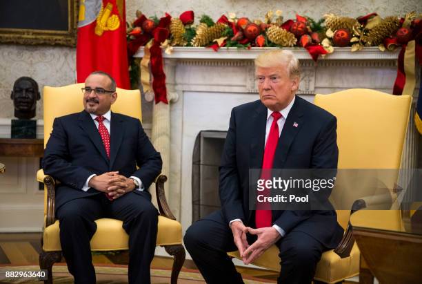 Salman bin Hamad Al-Khalifa, Crown Prince of Bahrain, meets with U.S. President Donald Trump on November 30, 2017 in the Oval Office at the White...