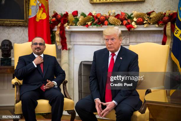 Salman bin Hamad Al-Khalifa, Crown Prince of Bahrain, meets with U.S. President Donald Trump on November 30, 2017 in the Oval Office at the White...