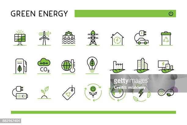 illustrazioni stock, clip art, cartoni animati e icone di tendenza di set di icone per l'energia verde - industria energetica