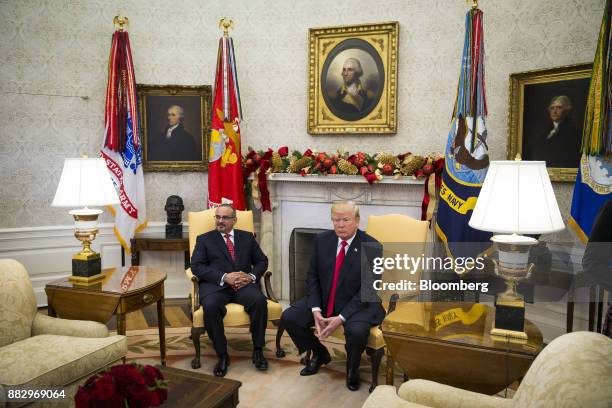 President Donald Trump, right, sits with Salman bin Hamad Al-Khalifa, Crown Prince of Bahrain, during a meeting in the Oval Office of the White House...