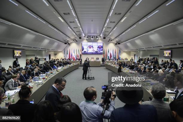 General view of the meeting room is seen during the 3rd OPEC and non-OPEC Producing Countries' Ministerial Meeting in Vienna, Austria on November 30,...