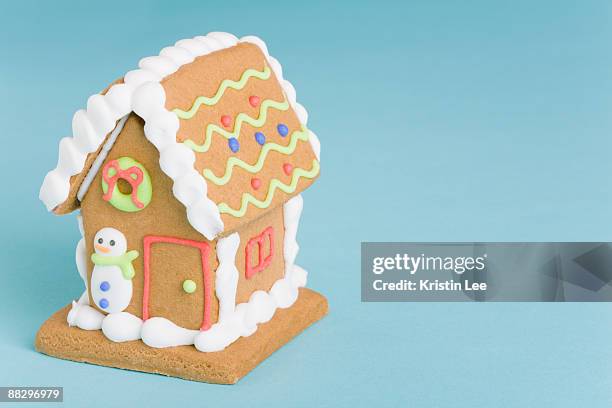 decorated gingerbread house - gingerbread house stockfoto's en -beelden
