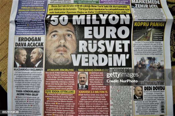 Photo taken in Ankara, Turkey on November 30, 2017 shows that Posta, a Turkish tabloid daily newspaper, depicts the testimony of Iran-based...