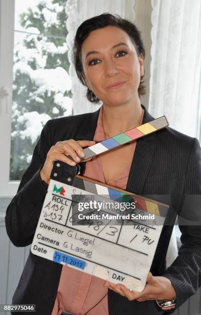 Ursula Strauss poses during the tv series 'Schnell ermittelt' On Set Photo Call at Schutzhaus am Schafberg on November 30, 2017 in Vienna, Austria.