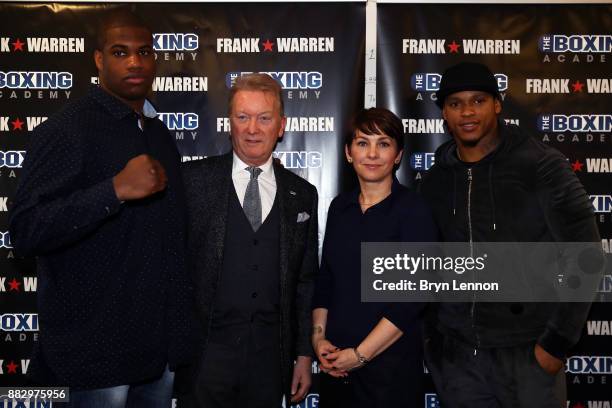 Heavyweight boxer Daniel Dubois, Promoter Frank Warren, Boxing Academy CEO Anna Cain and Light Heavyweight boxer Anthong Yarde pose for a photo...