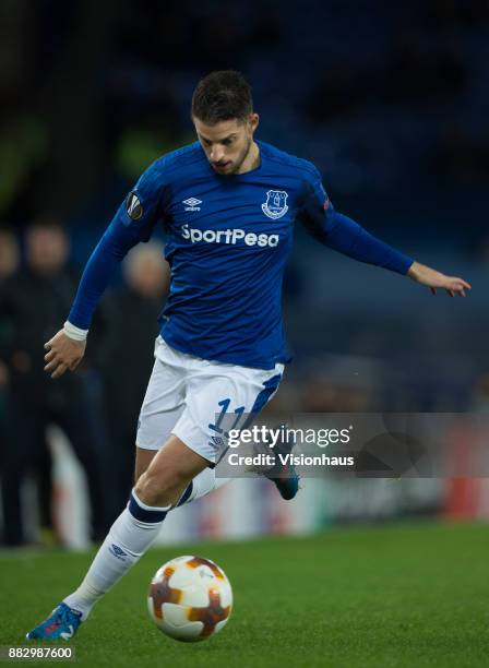 Kevin Mirallas of Everton in action during the UEFA Europa League group E match between Everton FC and Atalanta at Goodison Park on November 23, 2017...