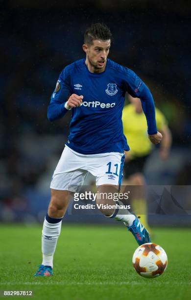Kevin Mirallas of Everton in action during the UEFA Europa League group E match between Everton FC and Atalanta at Goodison Park on November 23, 2017...