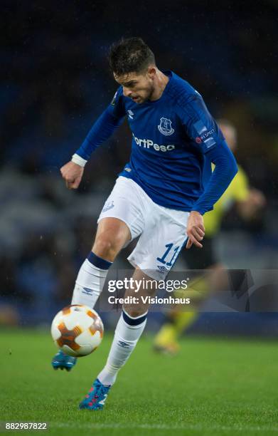 Kevin Mirallas of Everton in action during the UEFA Europa League group E match between Everton FC and Atalanta at Goodison Park on November 23, 2017...