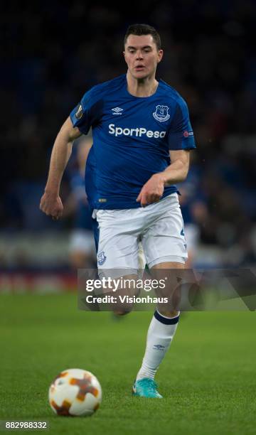 Michael Keane of Everton in action during the UEFA Europa League group E match between Everton FC and Atalanta at Goodison Park on November 23, 2017...