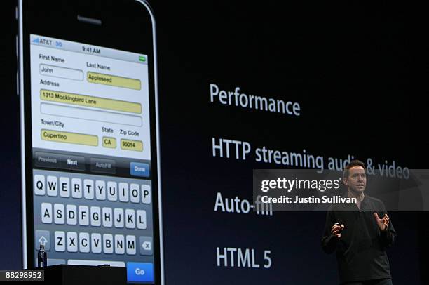 Apple Senior Vice President of iPhone Software Scott Forstall delivers a keynote address on the new iPhone 3.0 operating system at the Apple World...